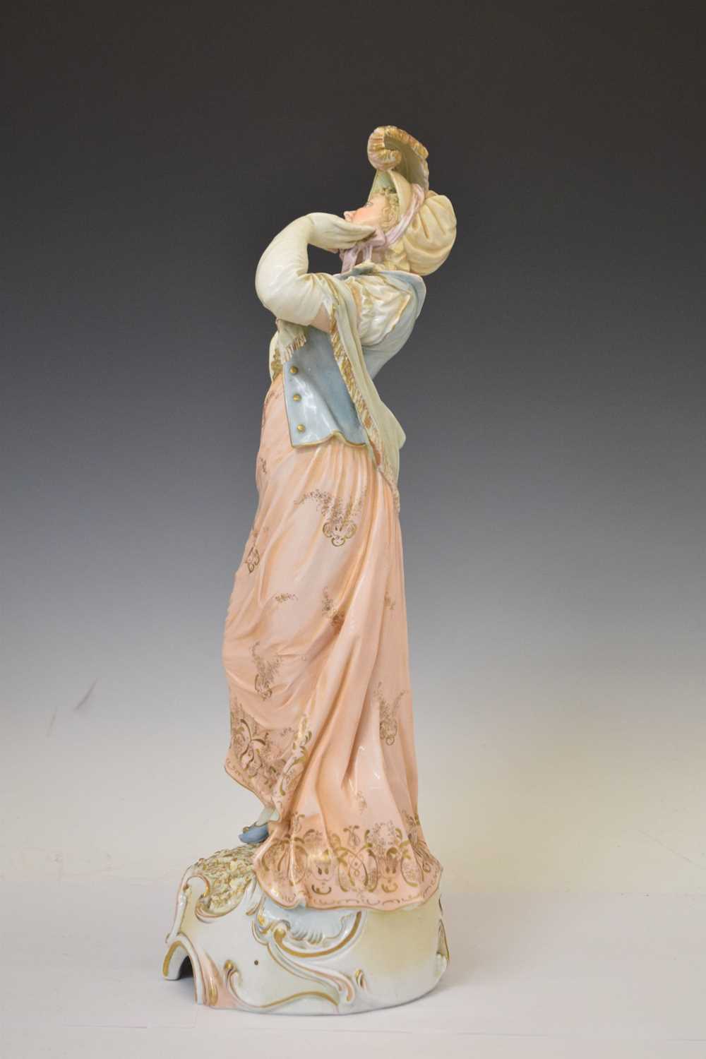 Large pair of early Continental porcelain figures of a courting couple - Image 5 of 10