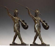 Two early 20th century bronzed spelter figures of female warriors
