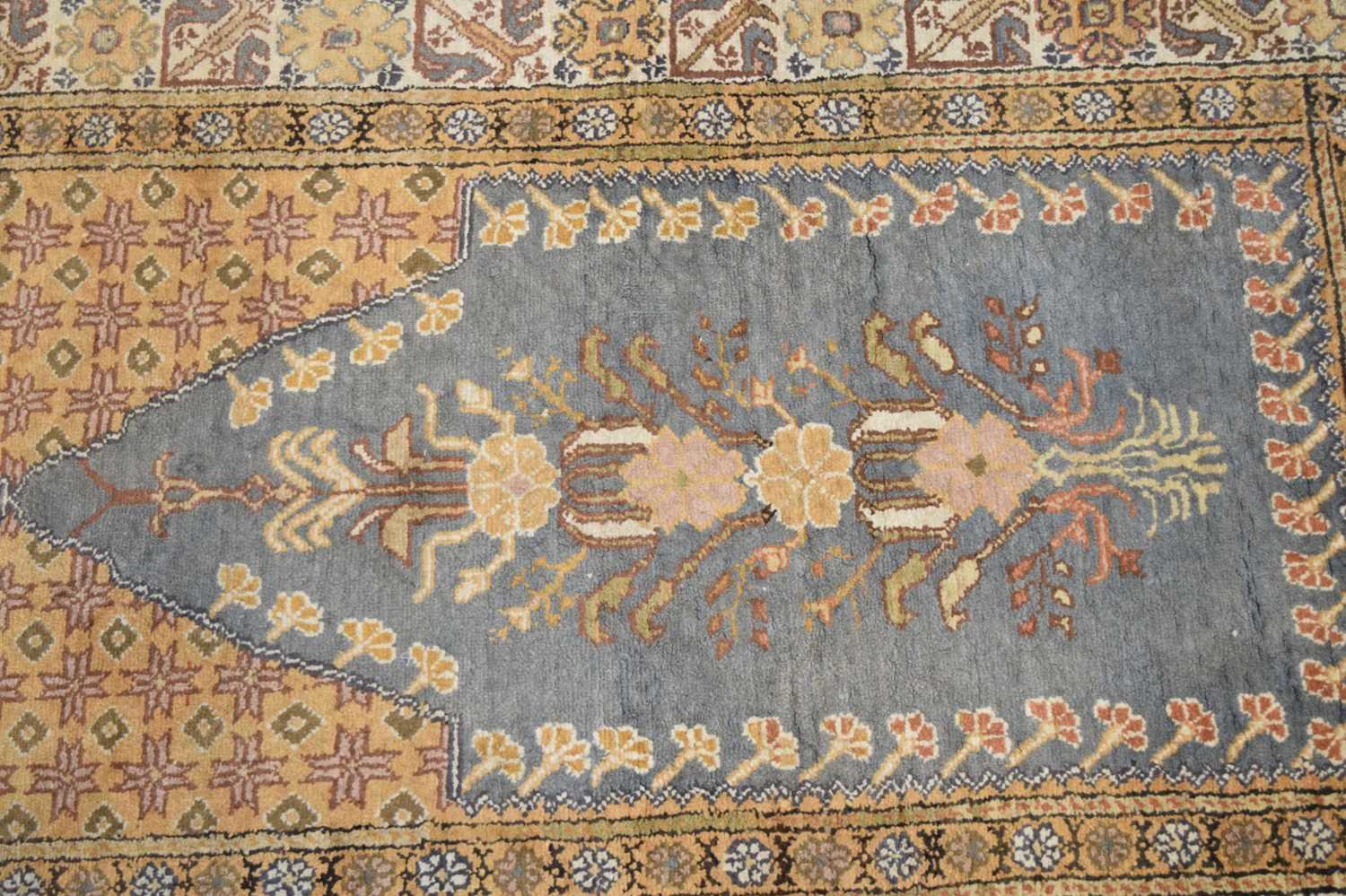 Small Middle Eastern blue and yellow ground prayer rug - Image 7 of 8