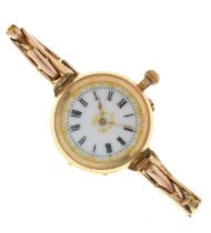 Early 20th century lady's '14k' yellow metal fob watch, converted