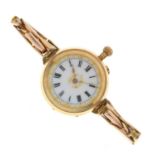 Early 20th century lady's '14k' yellow metal fob watch, converted