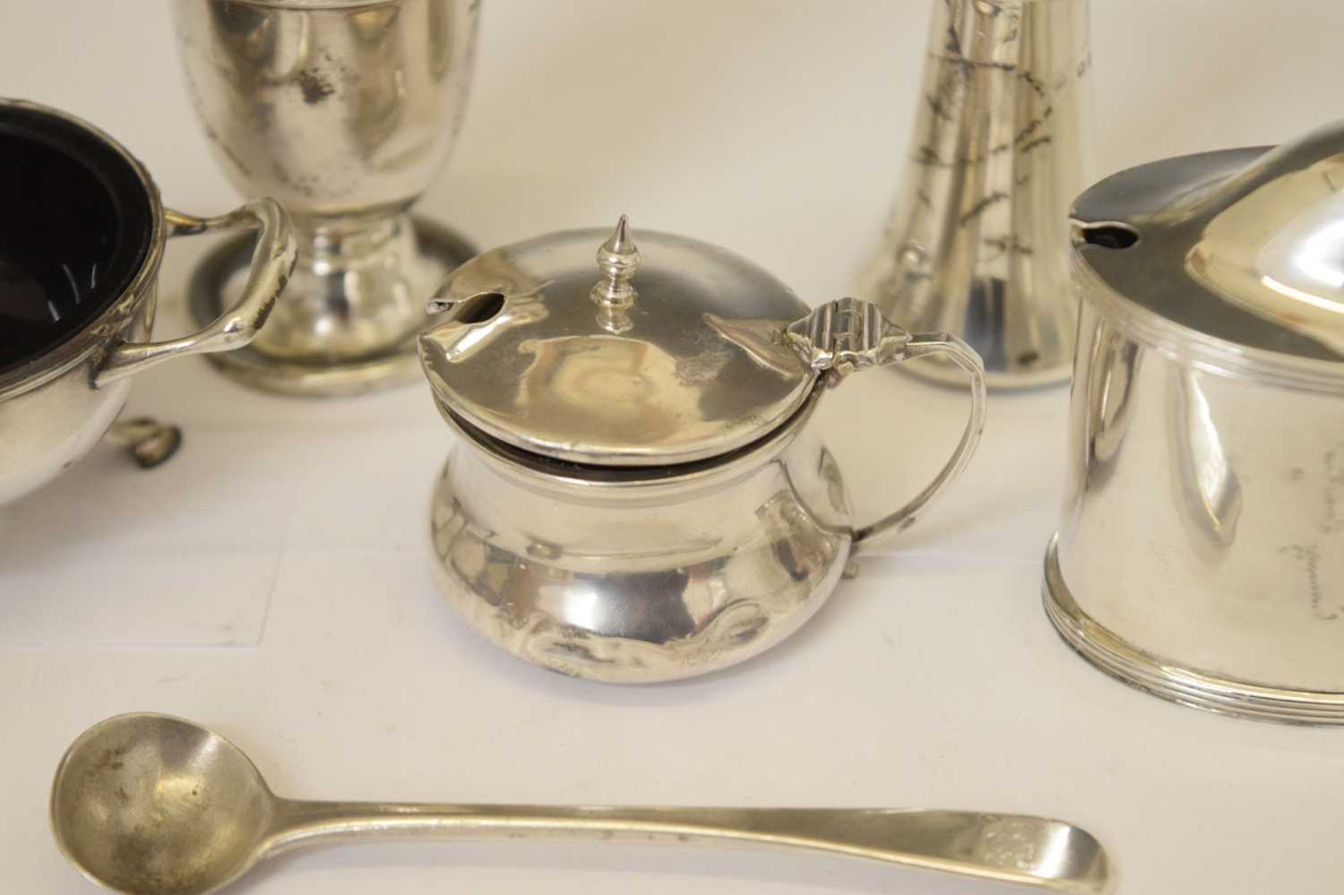 George V silver twin-handled salt, and a quantity of silver cruets - Image 4 of 12