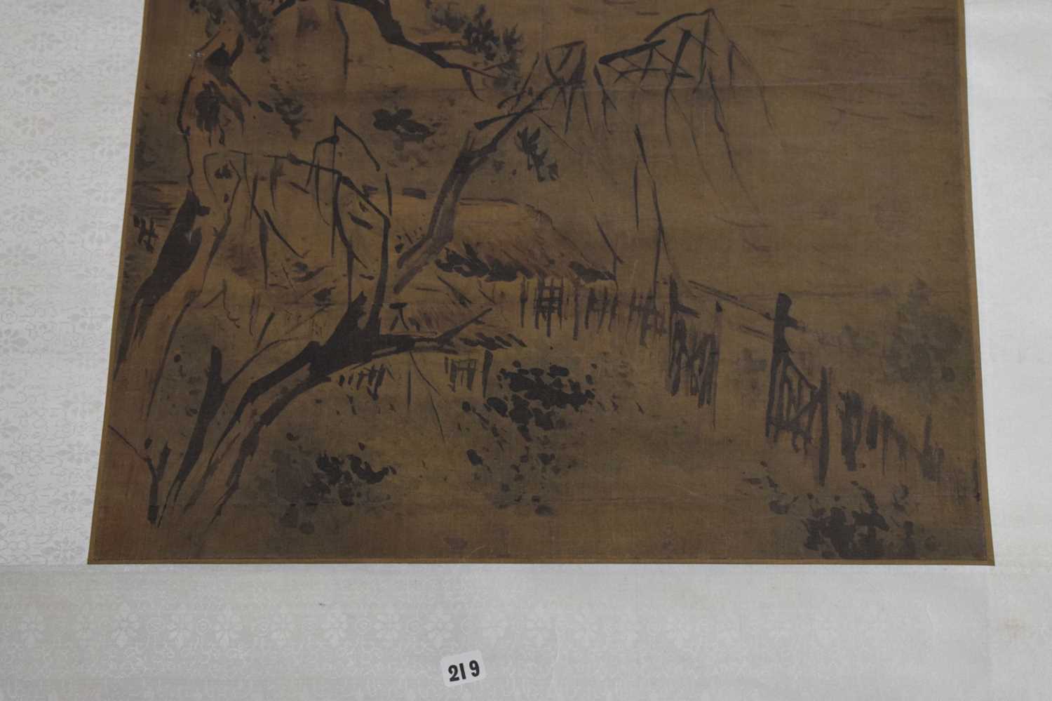 Anonymous - Chinese watercolour scroll painting depicting a river landscape - Image 4 of 18