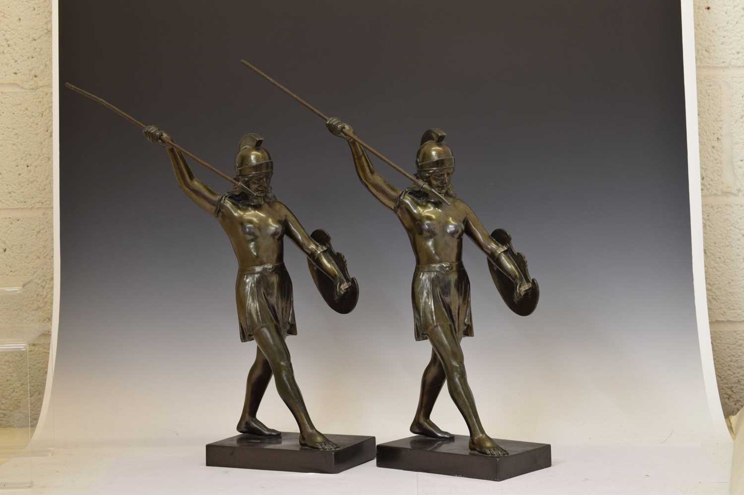Two early 20th century bronzed spelter figures of female warriors - Image 10 of 14