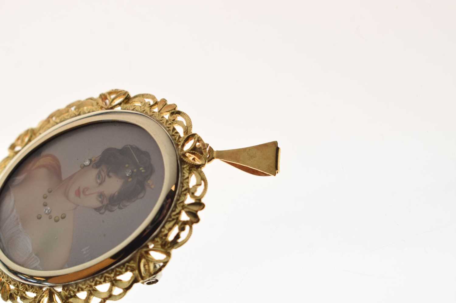 Yellow metal (750) miniature portrait brooch / pendant - Image 2 of 6