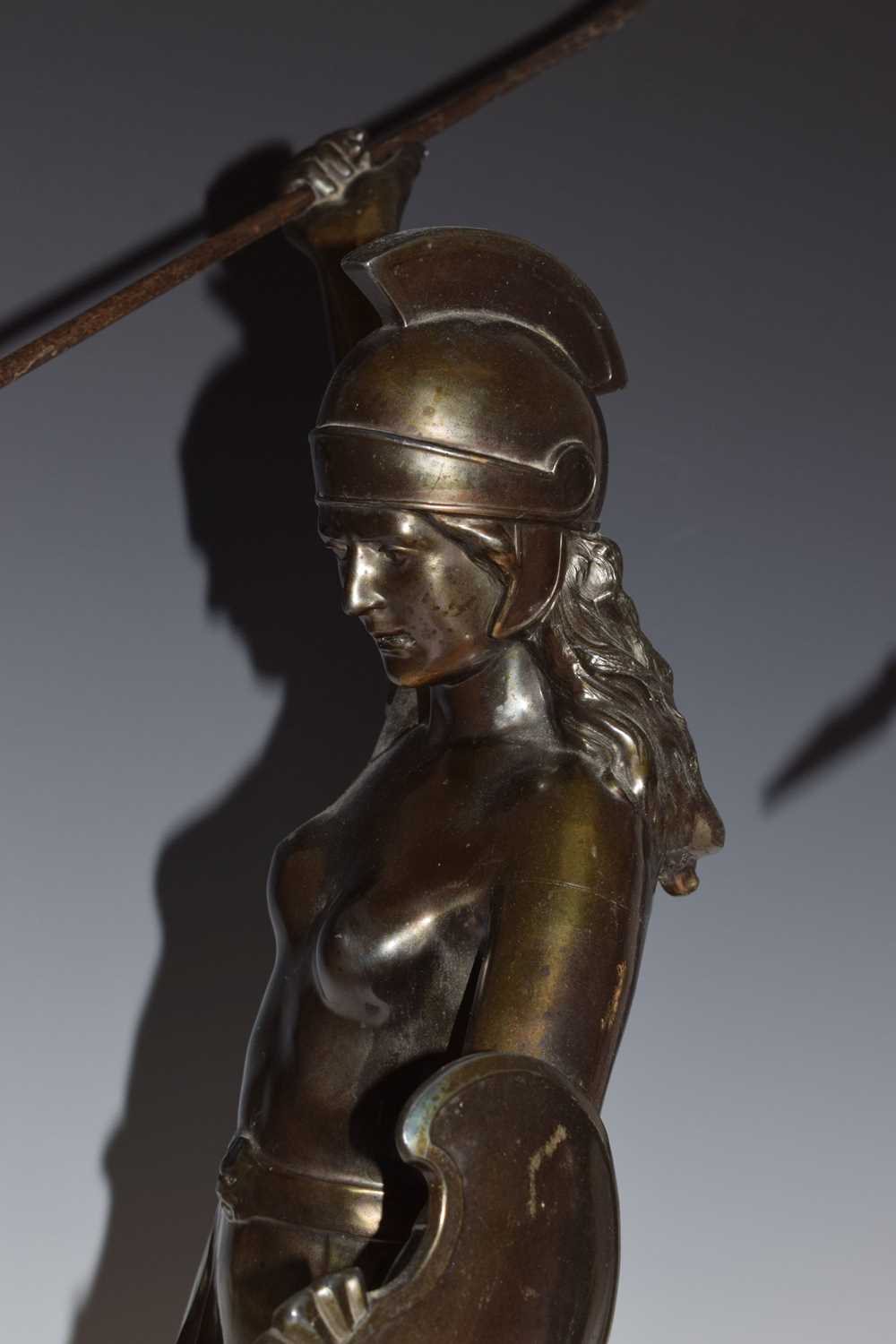 Two early 20th century bronzed spelter figures of female warriors - Image 3 of 14