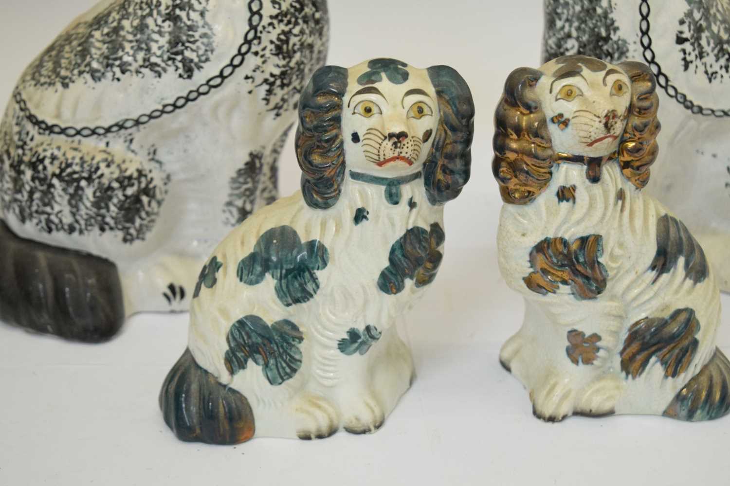 Two pairs of Staffordshire spaniels, together with three hunting jugs - Image 3 of 19