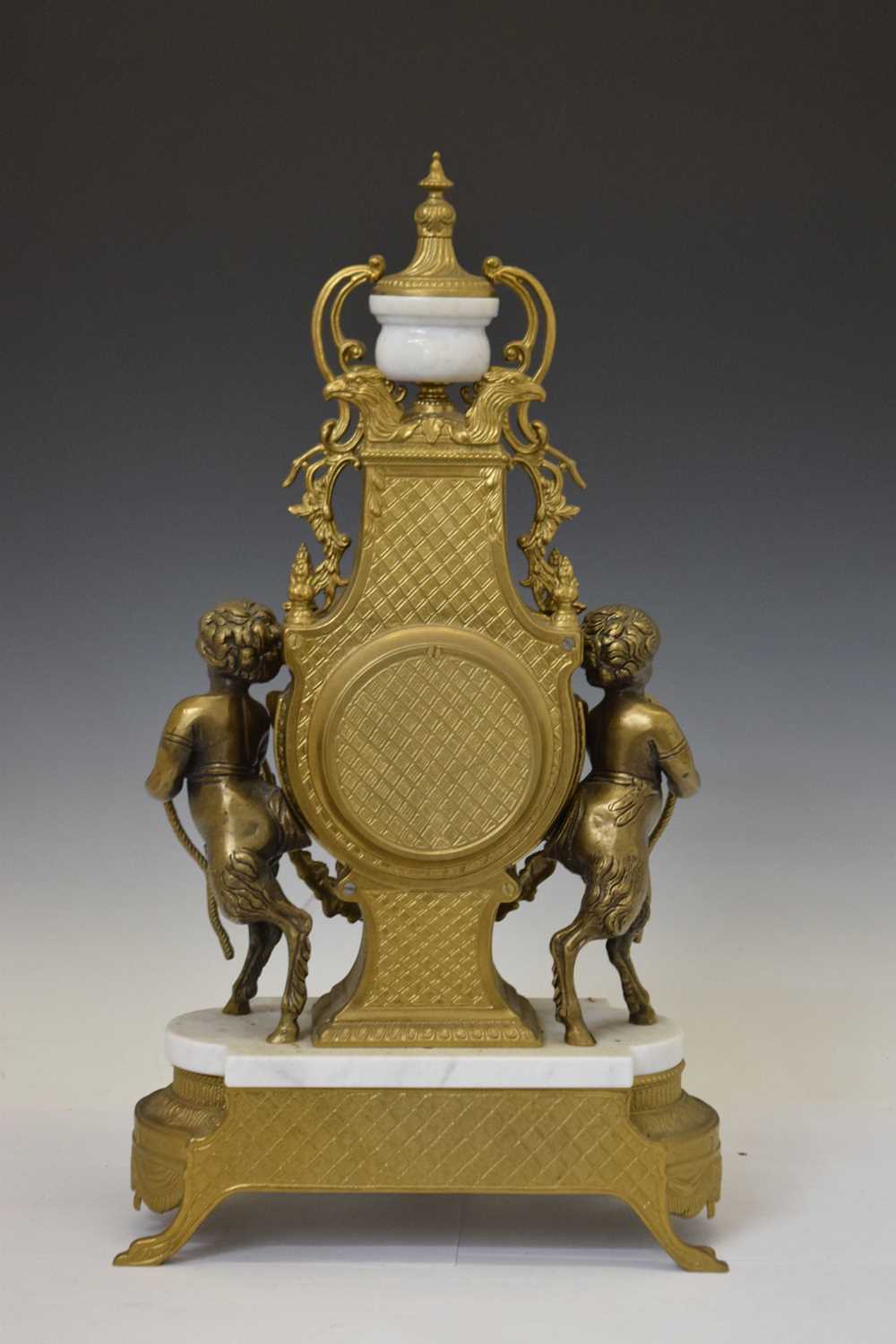 Reproduction French-style three-piece gilt metal and white marble clock garniture - Image 8 of 10