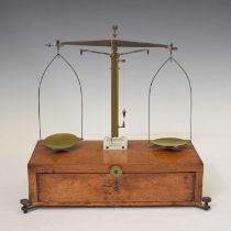 Early 20th century set of mahogany and brass scales and weights