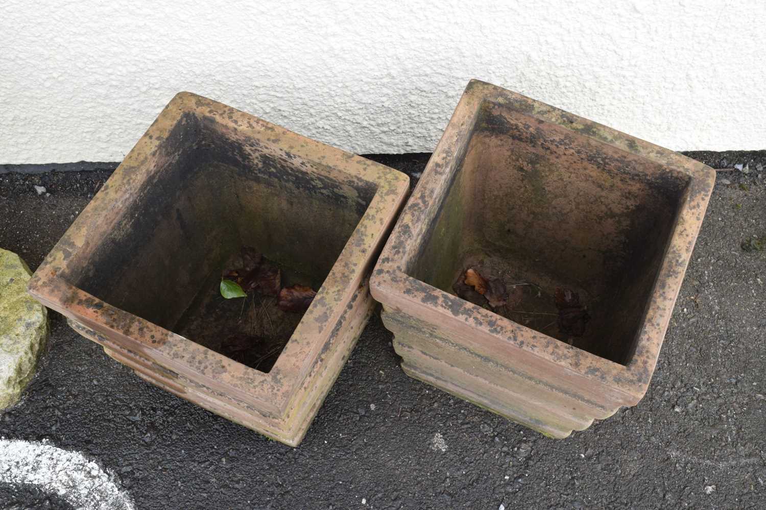 Pair of terracotta garden planters of square tapered form - Image 5 of 5