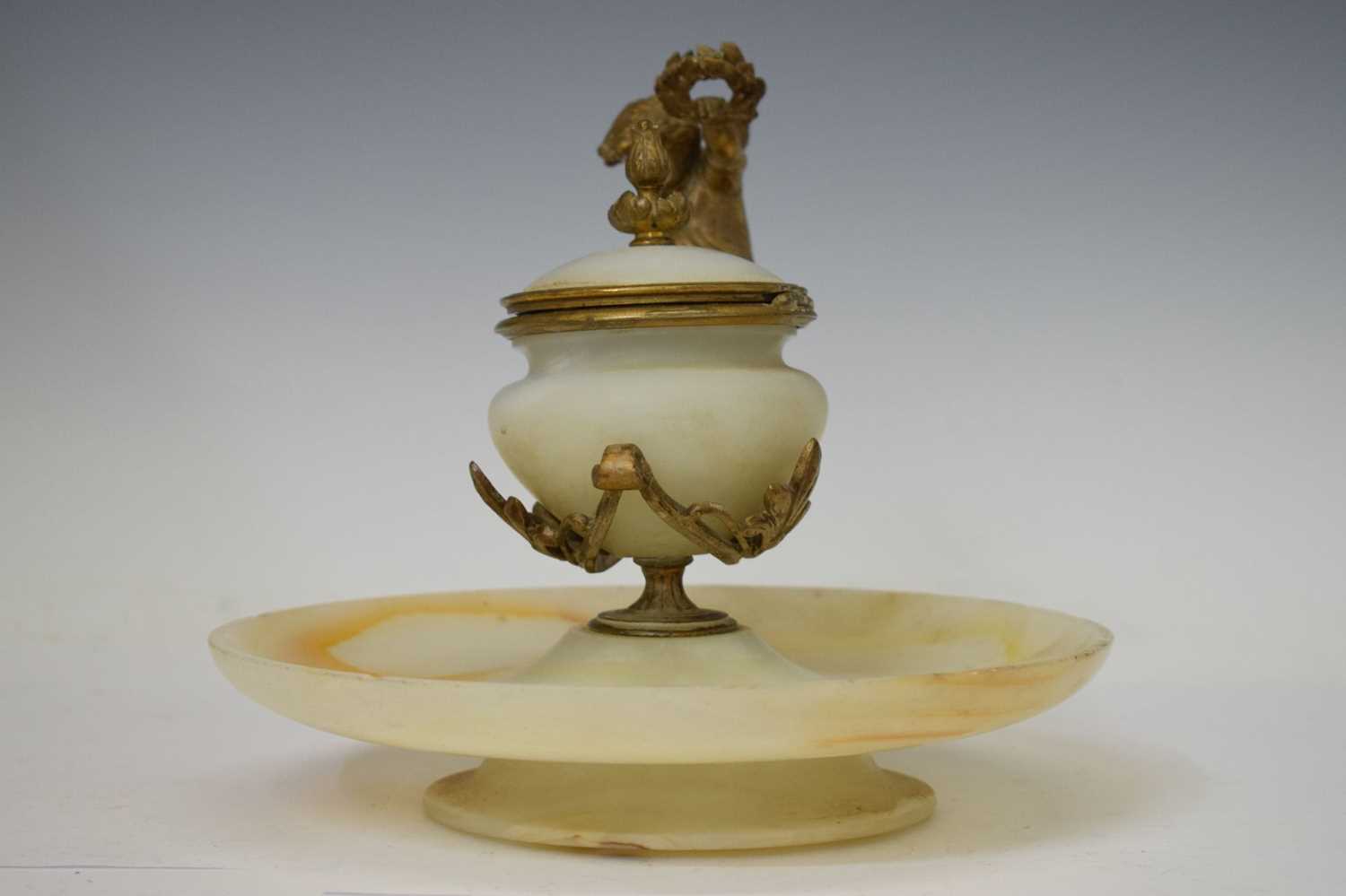 Early 20th century alabaster and gilt metal inkstand - Image 4 of 6