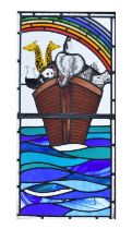 Late 20th century leaded stained glass Noah's Ark panel