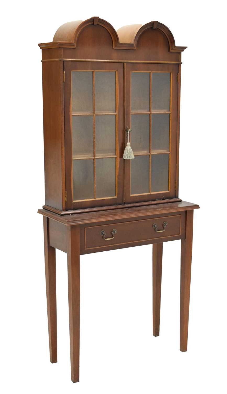 Reproduction mahogany double-domed cabinet on stand