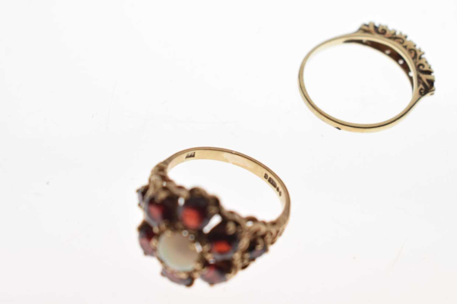 Two 9ct gold, garnet and opal dress rings - Image 6 of 7