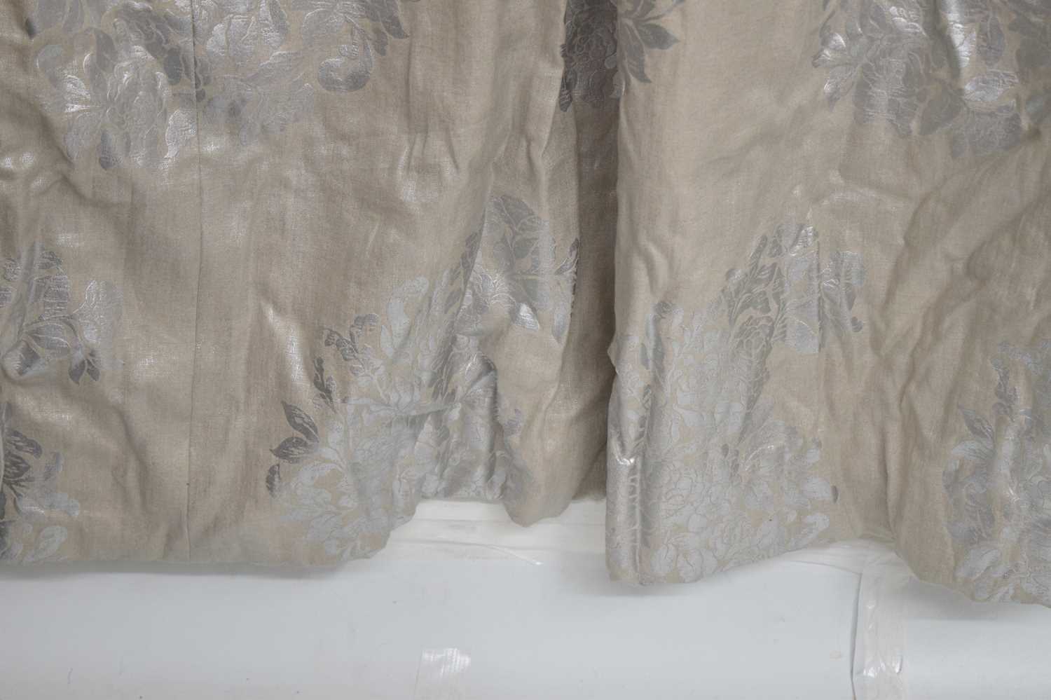 Three curtains, with silver printed floral design - Image 4 of 14