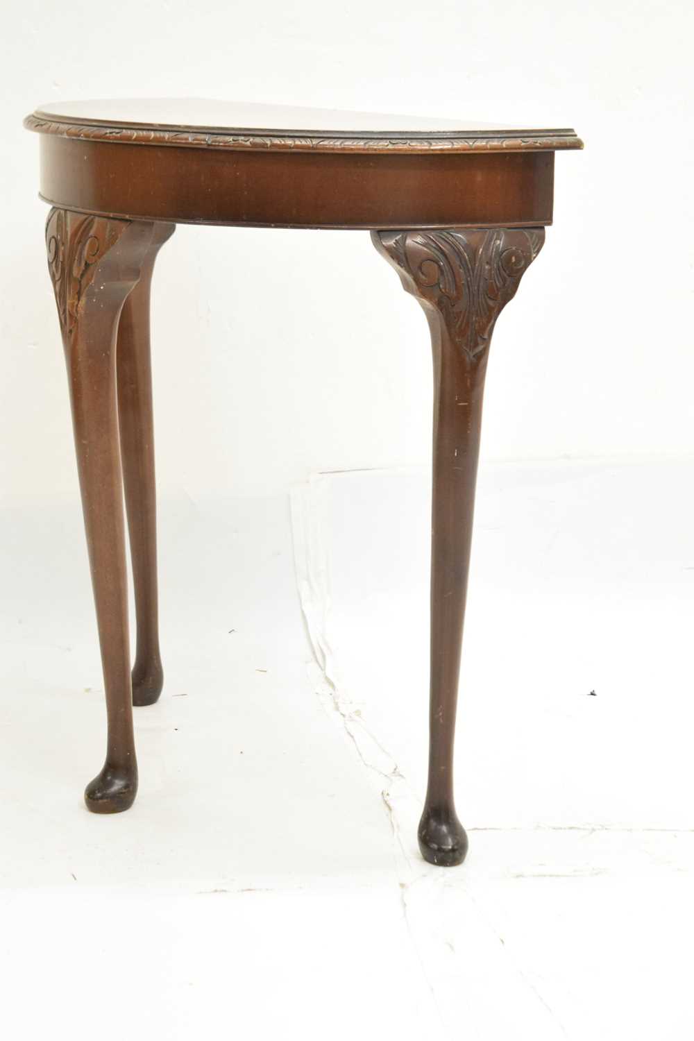 Mid 20th century walnut demi-lune console table - Image 4 of 5