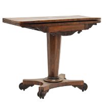 Early Victorian rosewood fold-over pedestal table