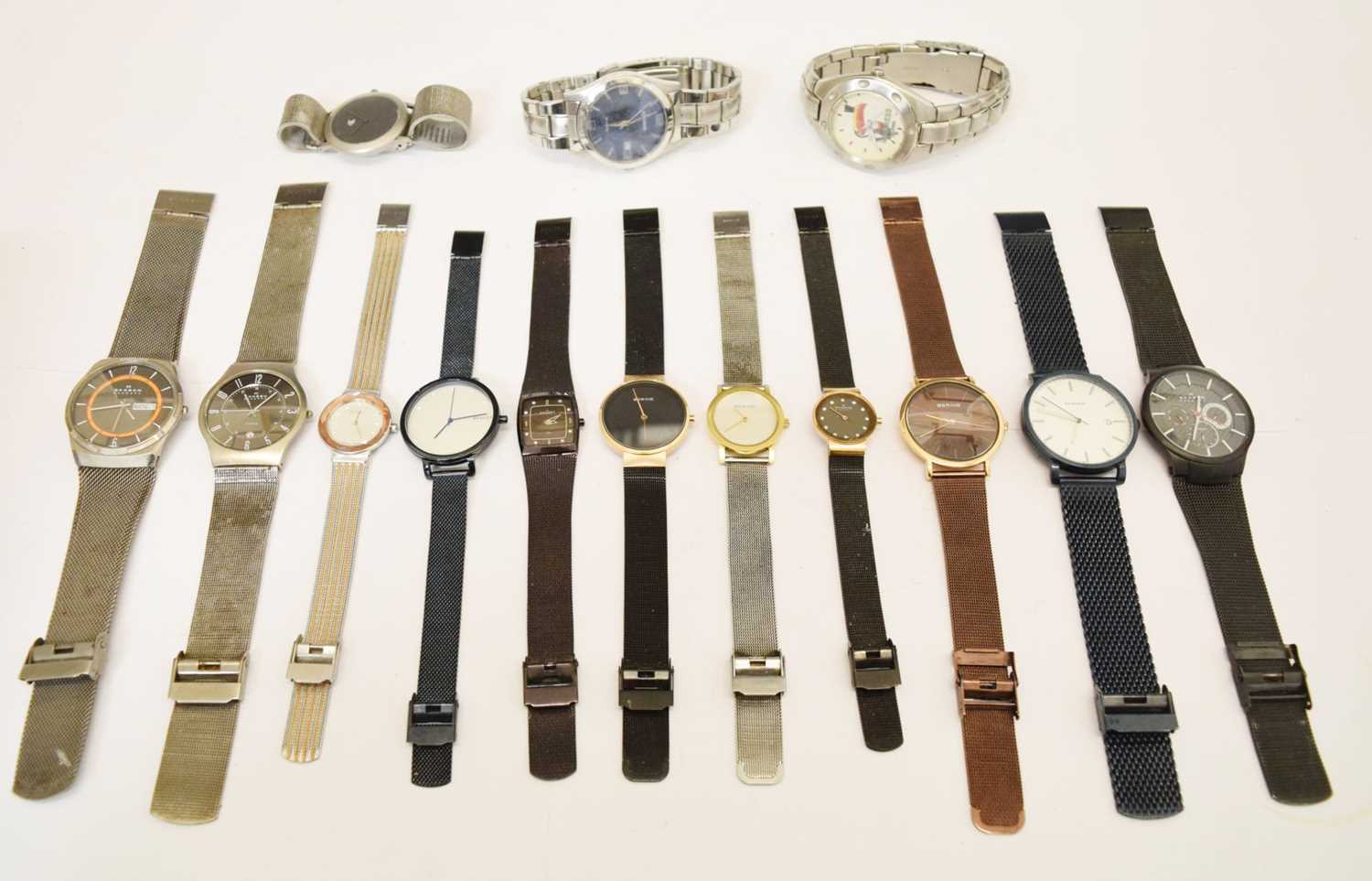 Group of fifteen fashion watches to include; Skagen, Bering, Fossil, etc