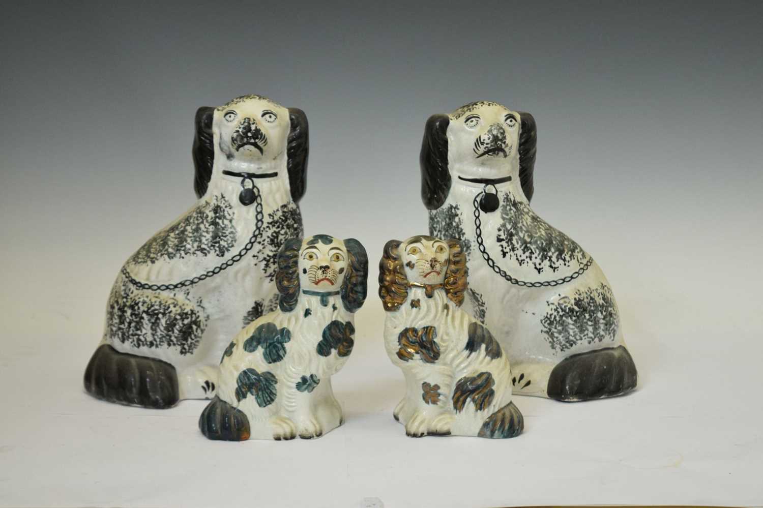 Two pairs of Staffordshire spaniels, together with three hunting jugs - Image 2 of 19