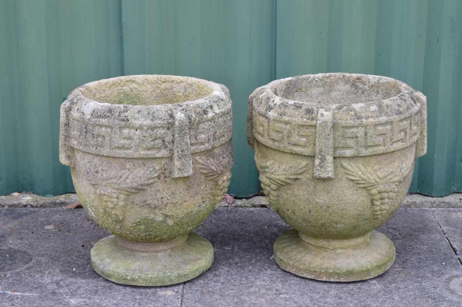 Pair of reconstituted stone garden urns - Image 2 of 5