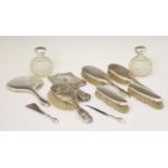 Collection of silver backed dressing table items and silver mounted jars, etc