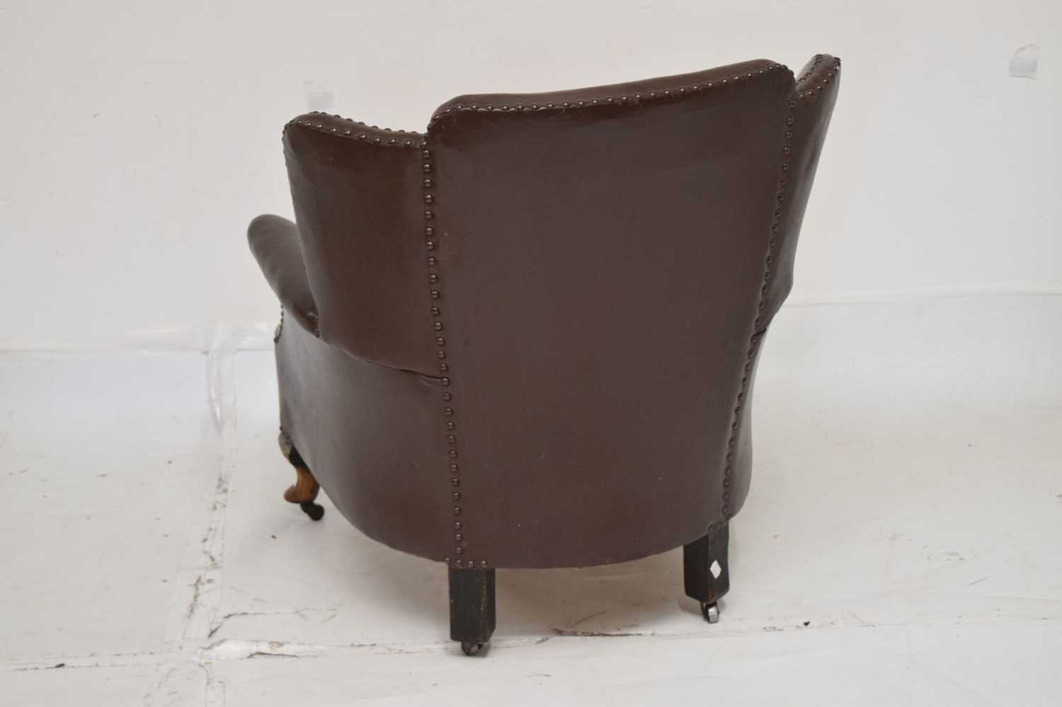 Early 20th century studded brown leatherette fireside chair - Image 6 of 7