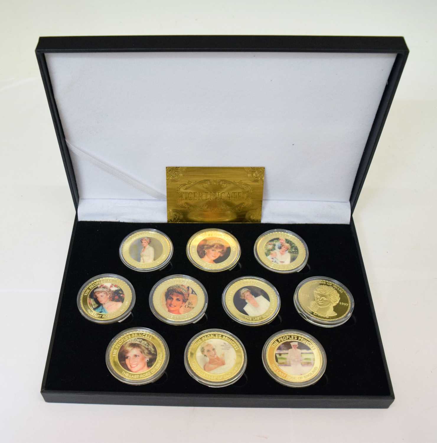 Gold plated limited edition ten coin set commemorating the life of Princess of Wales