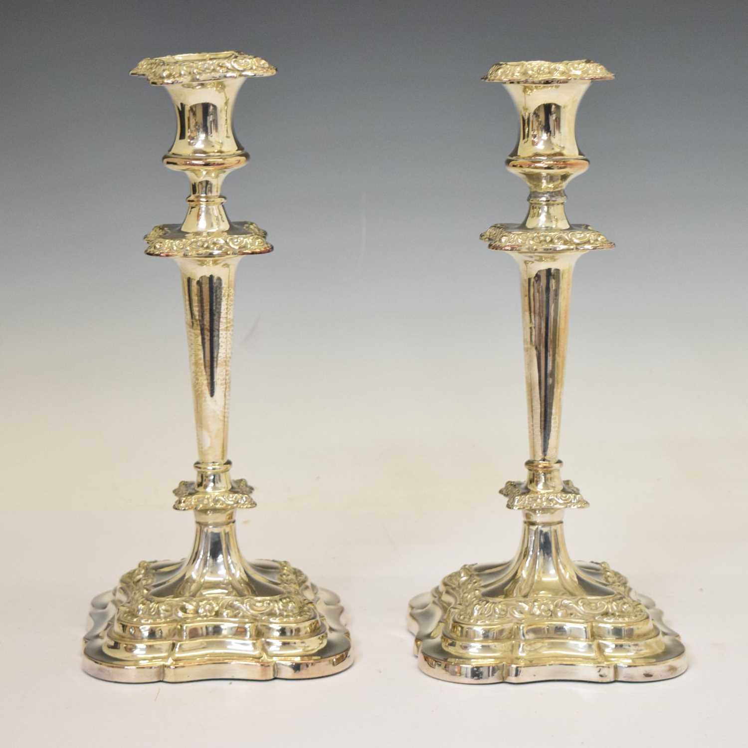Pair of 19th century silver plated on copper candlesticks
