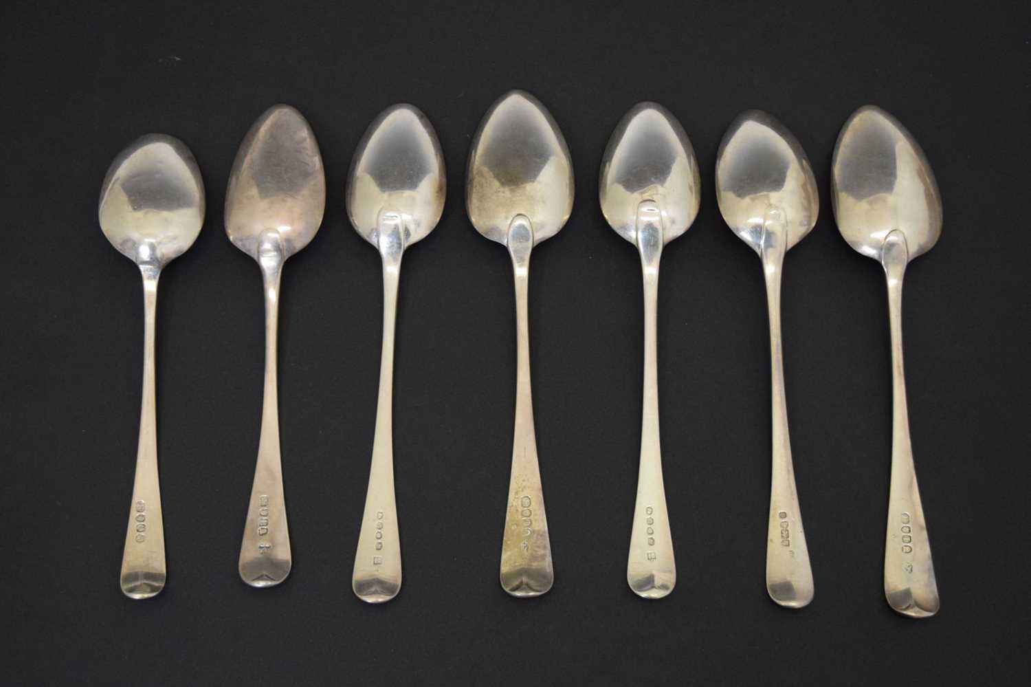 Seven Georgian silver Old English pattern tablespoons - Image 9 of 9