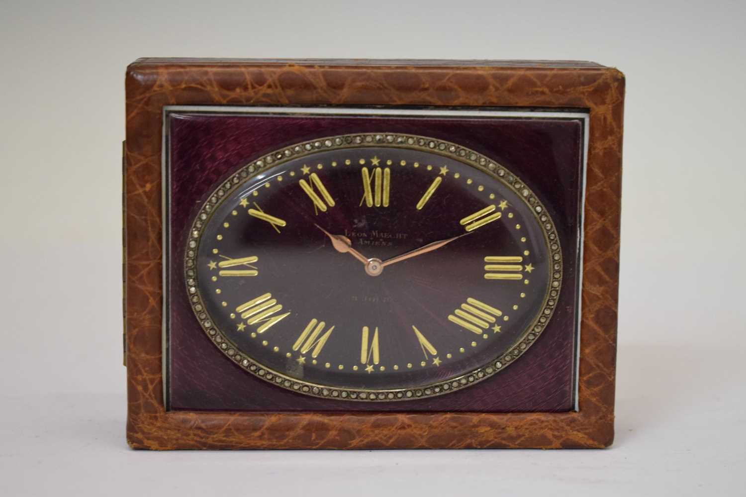 Morocco mounted desk clock and Mappin & Webb gilt metal carriage timepiece - Image 8 of 11