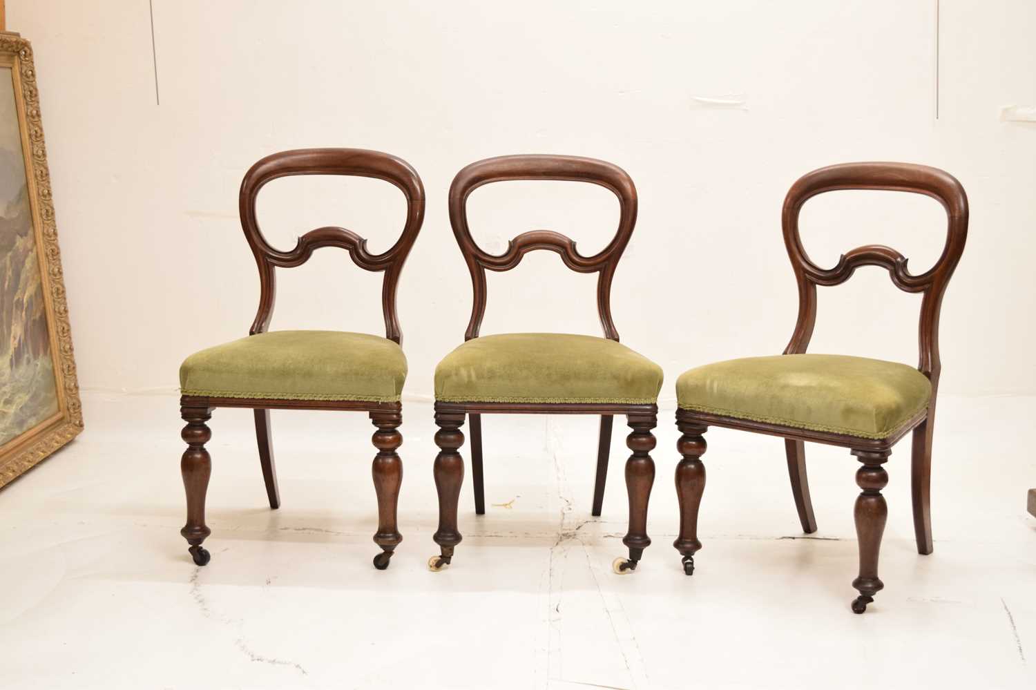 Set of six Victorian mahogany balloon back dining chairs - Image 2 of 17