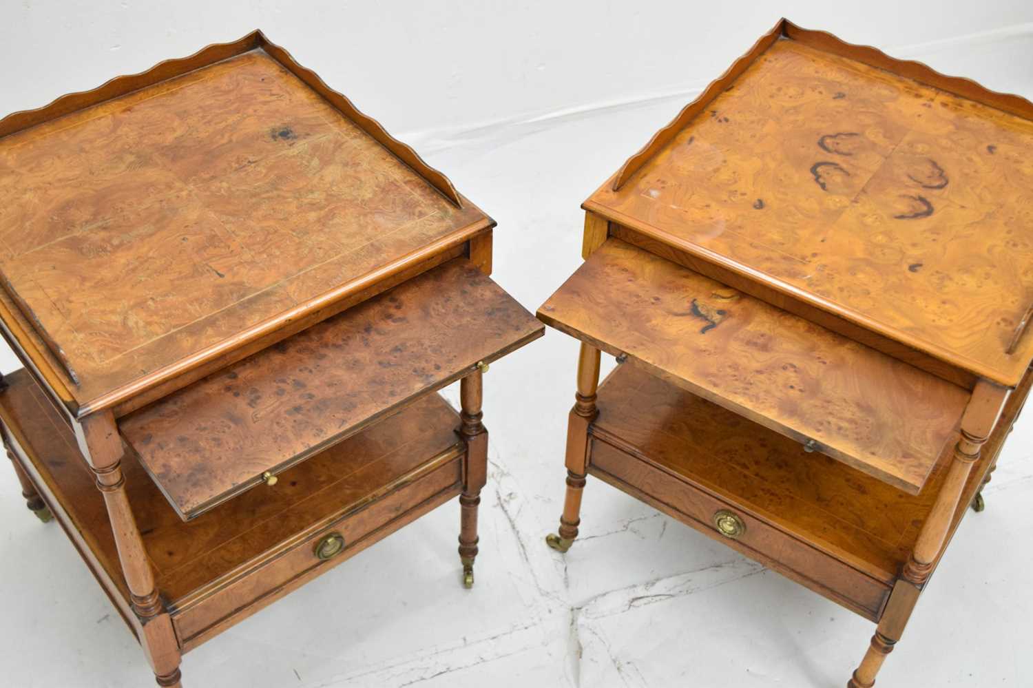 Pair of reproduction yew wood two-tier etageres - Image 8 of 9