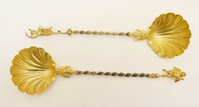 Two Continental parcel-gilt white-metal spoons