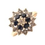 9ct gold sapphire and diamond cluster ring