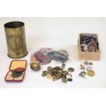 First World War artillery shell trench art vase and mixed collectables
