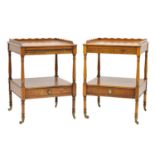 Pair of reproduction yew wood two-tier etageres
