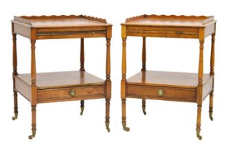 Pair of reproduction yew wood two-tier etageres