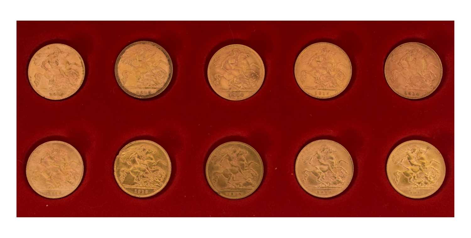 Ten George V gold half sovereigns