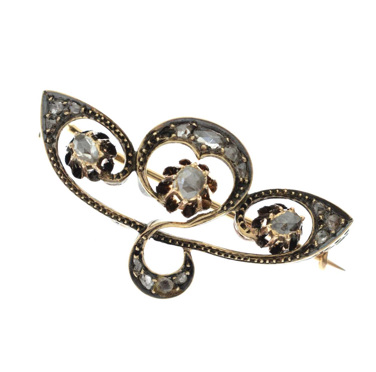 Late 19th century Art Nouveau rose cut diamond brooch