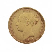 Queen Victoria Young Head/Shield Back gold half sovereign, 1885