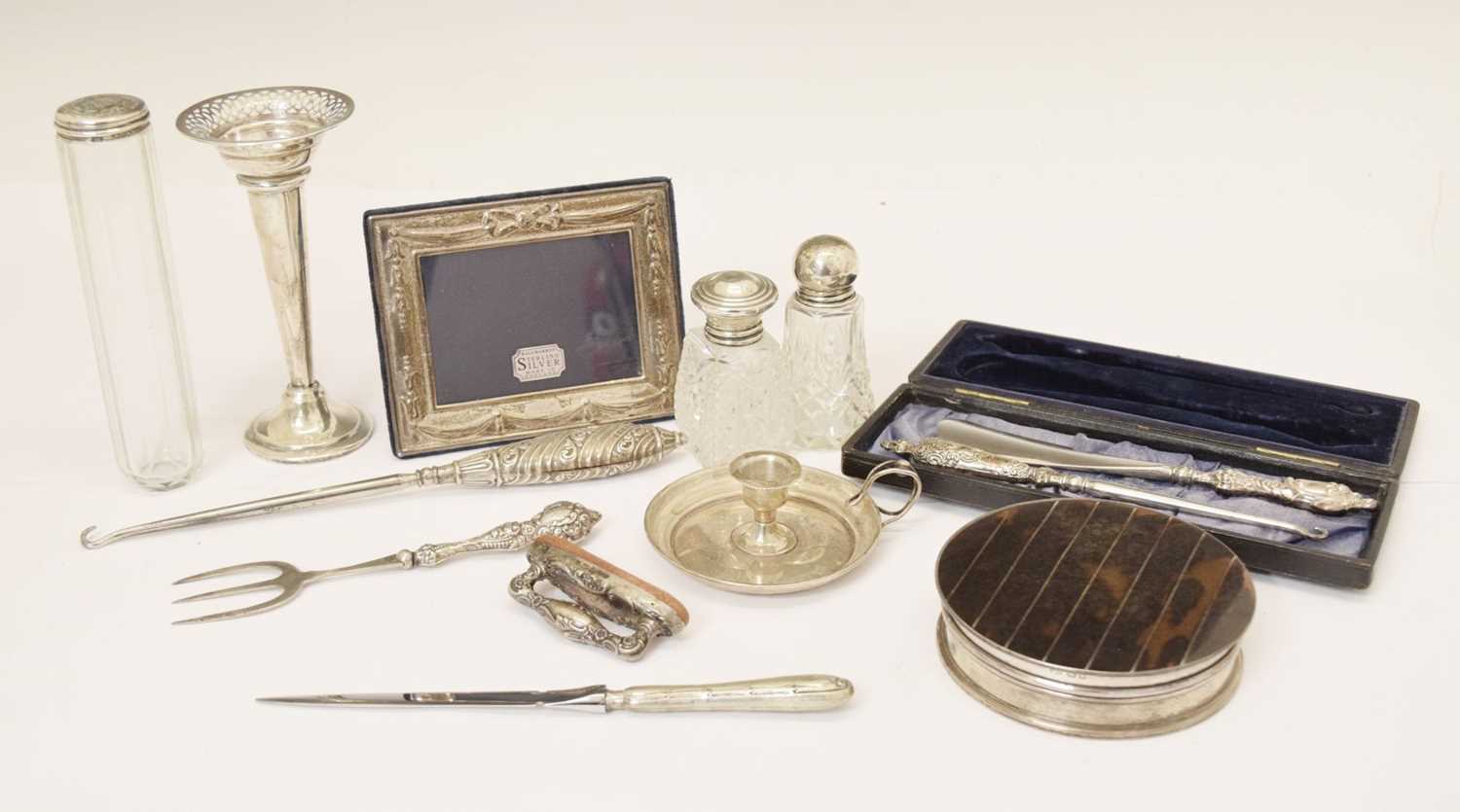 Quantity of silver to include a late Victorian silver chamberstick, etc