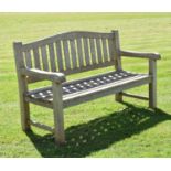 Two person teak garden bench with arched back