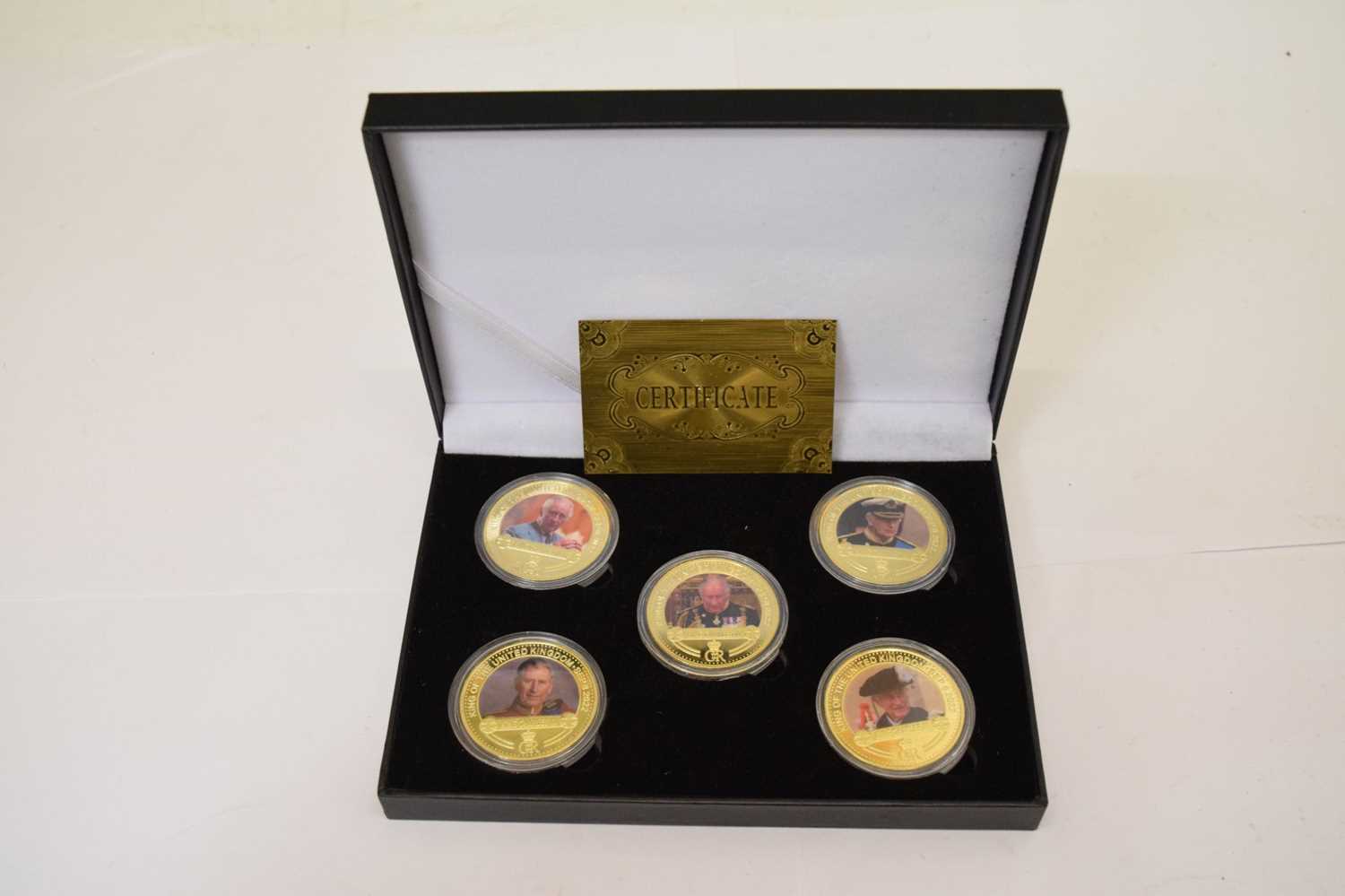 Gold-plated limited edition five-coin set commemorating Charles III - Image 3 of 7