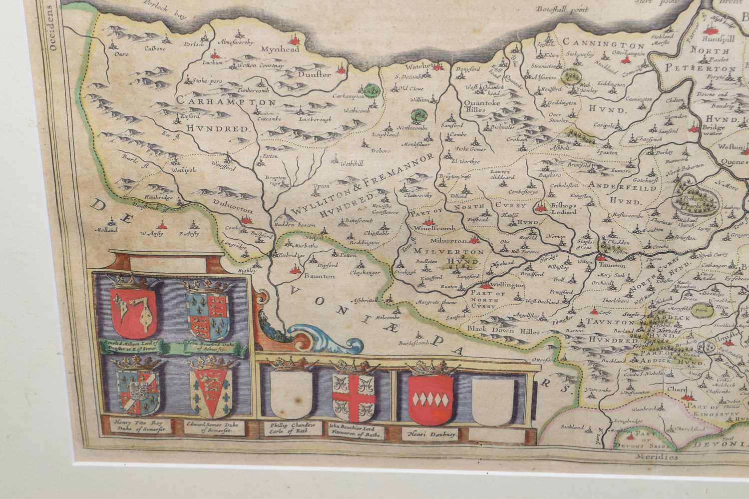 Johannes Blaeu - 17th century hand-coloured county map of Somerset - Image 7 of 8