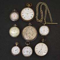Victorian silver cased open-face pocket watch and assorted fob watches