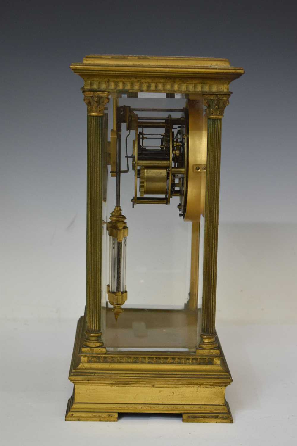 Late 19th century French brass four-glass mantel clock - Image 6 of 9