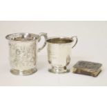 Two silver mugs, and an Edward VII silver mounted prayer book