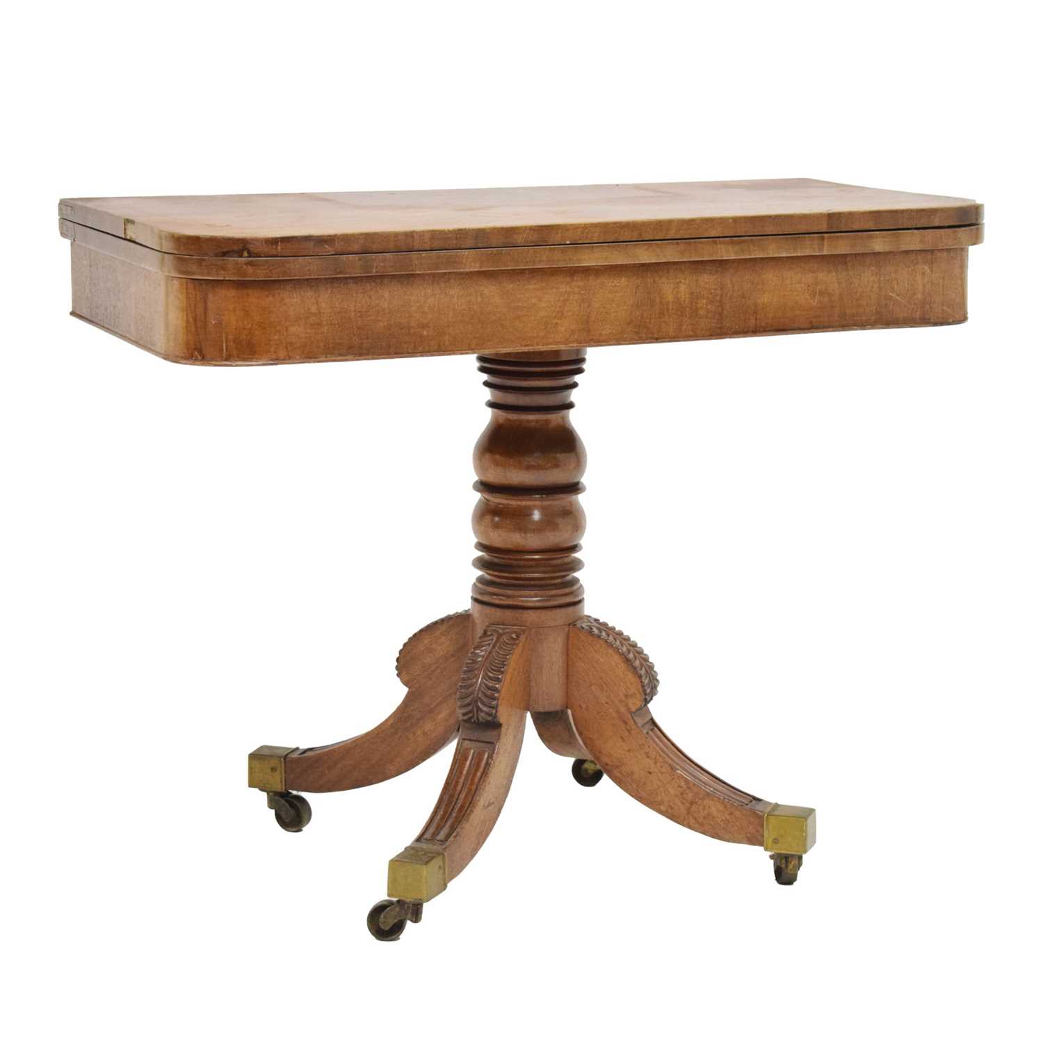 George IV mahogany fold-over pedestal card table