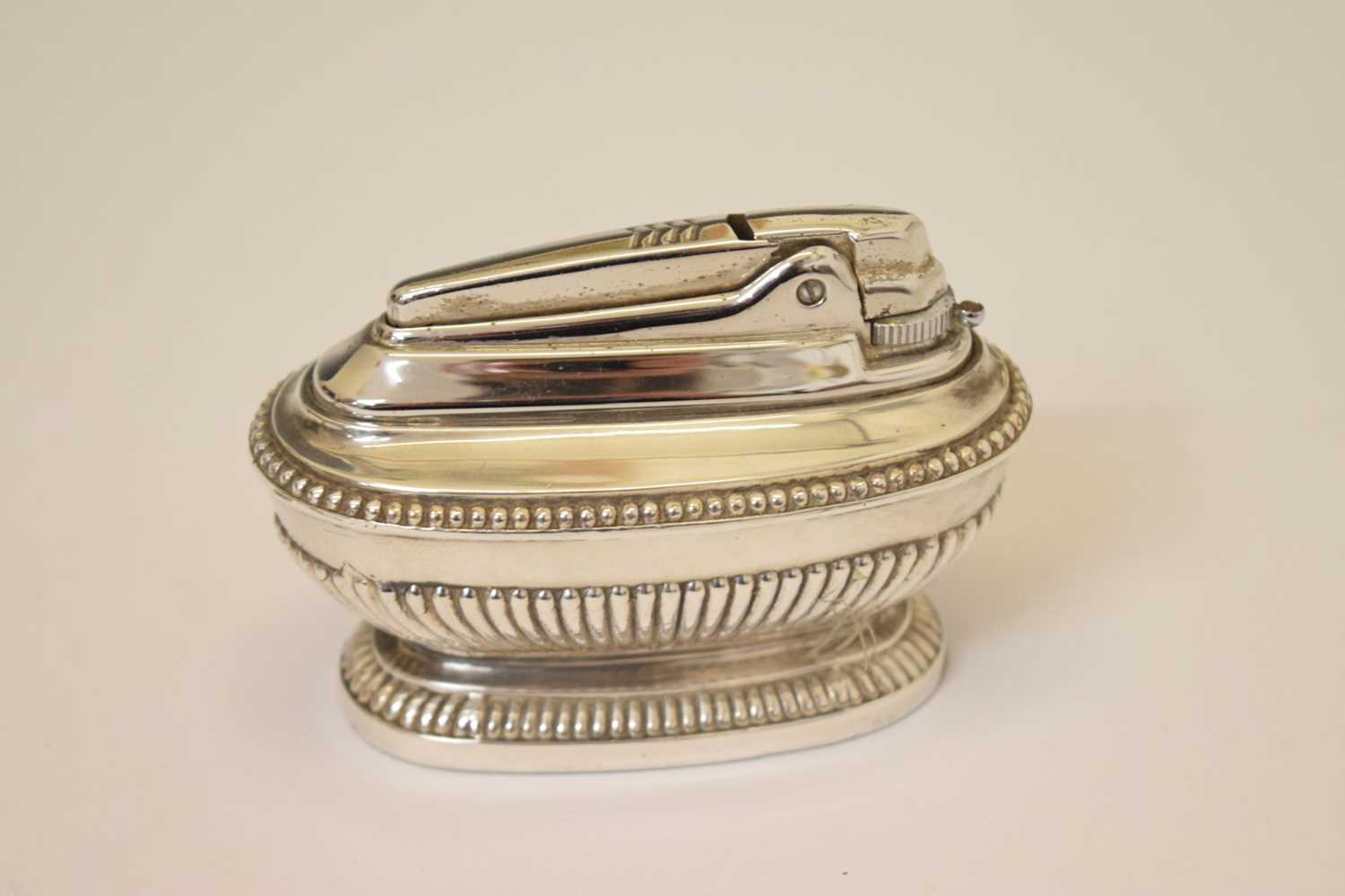 Silver-plated Art Deco style hip flask, pepper mill, table lighter, etc - Image 8 of 9