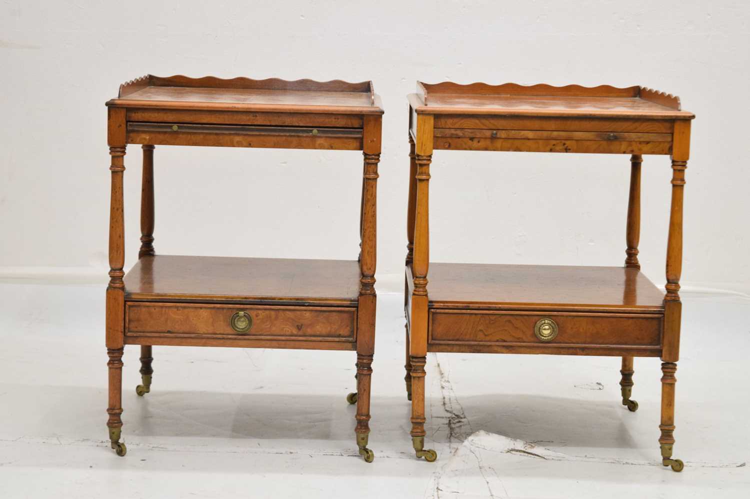 Pair of reproduction yew wood two-tier etageres - Image 2 of 9